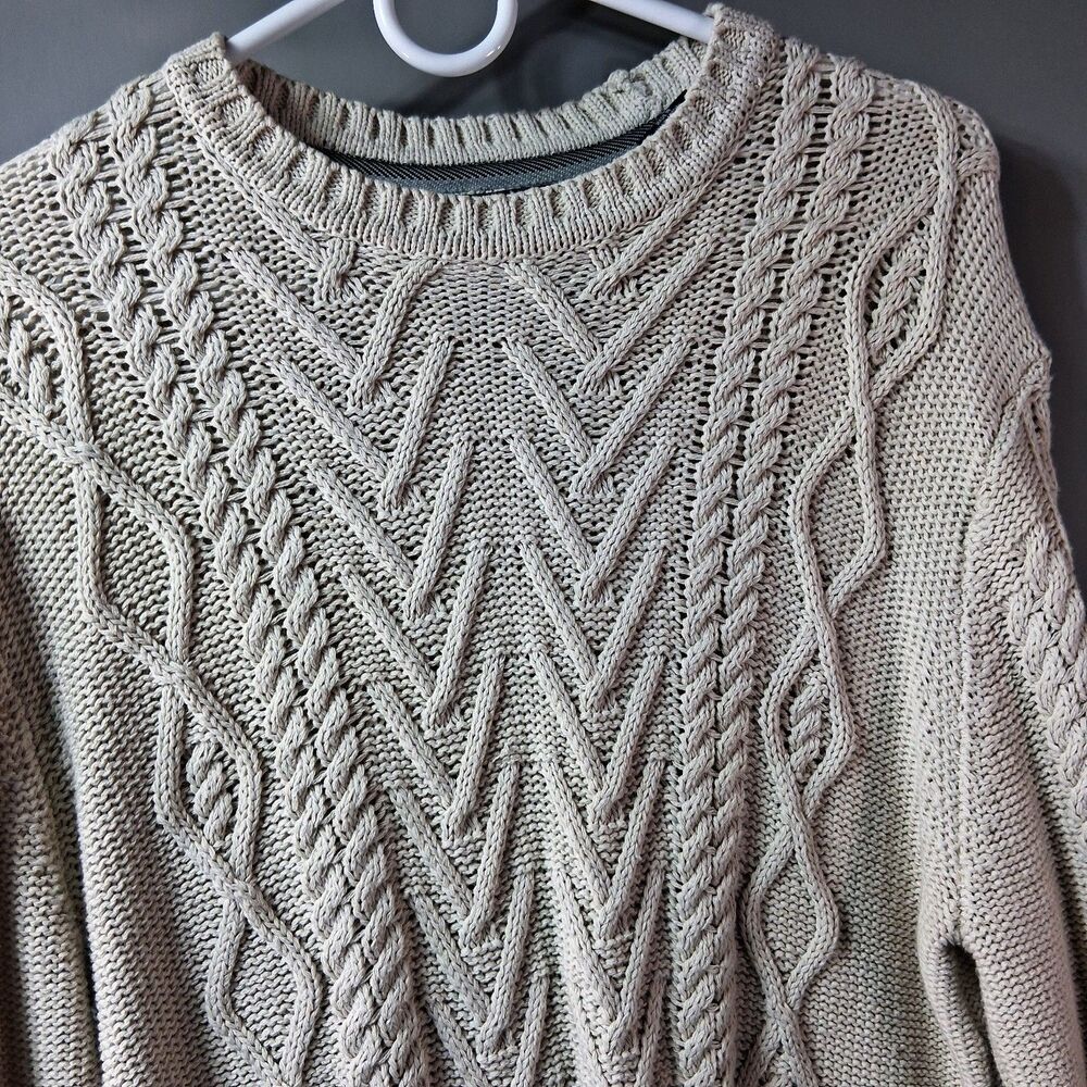 Weatherproof Fisherman Heritage Cable Knit Sweater Cream Beige Sz S Coastal